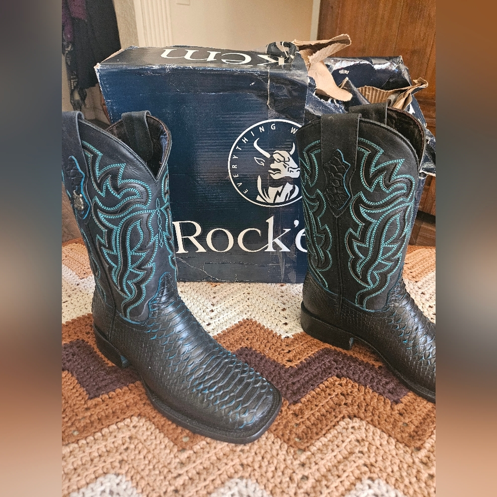 Bruce Python Turquoise Botton Square Toe Western … - image 3